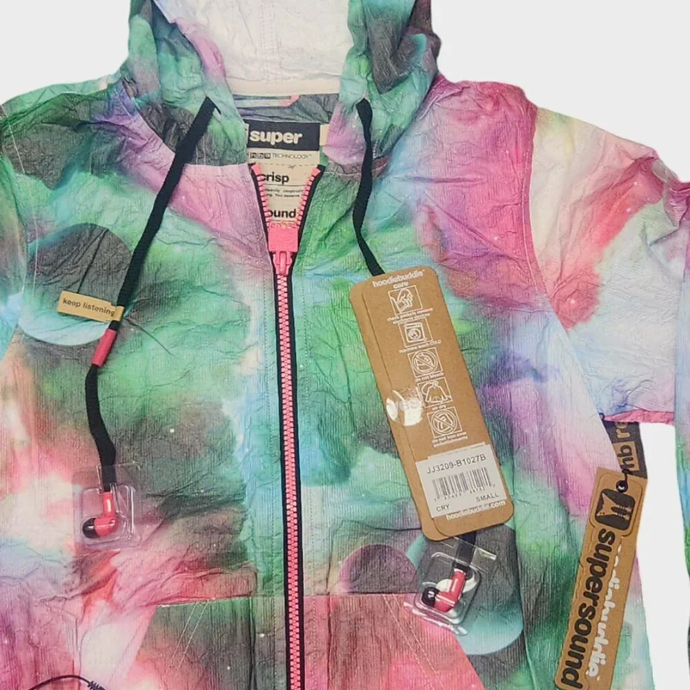 Juniors Hoodie Buddies Galaxy Built-in Headphones Lightweight Windbreaker Jacket - Picture 3 of 5